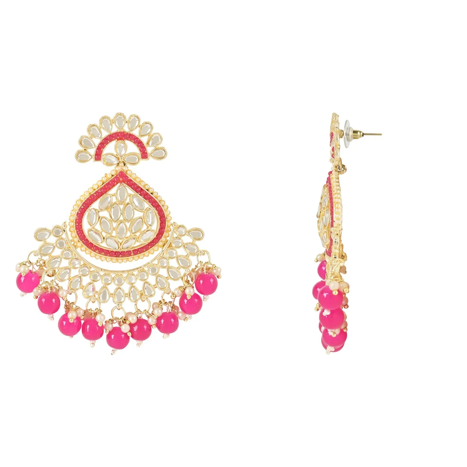 Gold Plated Traditional Handcrafted Kundan Earrings Adorned with Pearls for Women and Girls