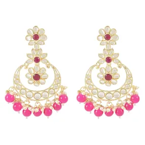 Gold Plated Traditional Handcrafted Kundan Earrings Adorned with Pearls for Women