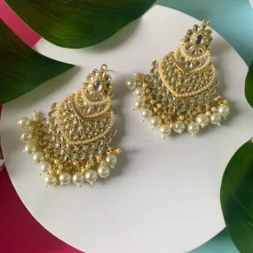 Gold Plated Traditional Handcrafted Pearl Kundan Beaded Chandbali Earrings for Women/Girls