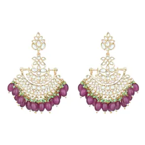 Gold Plated Traditional Kundan Pearl Chandbali Earrings For Women And Girls