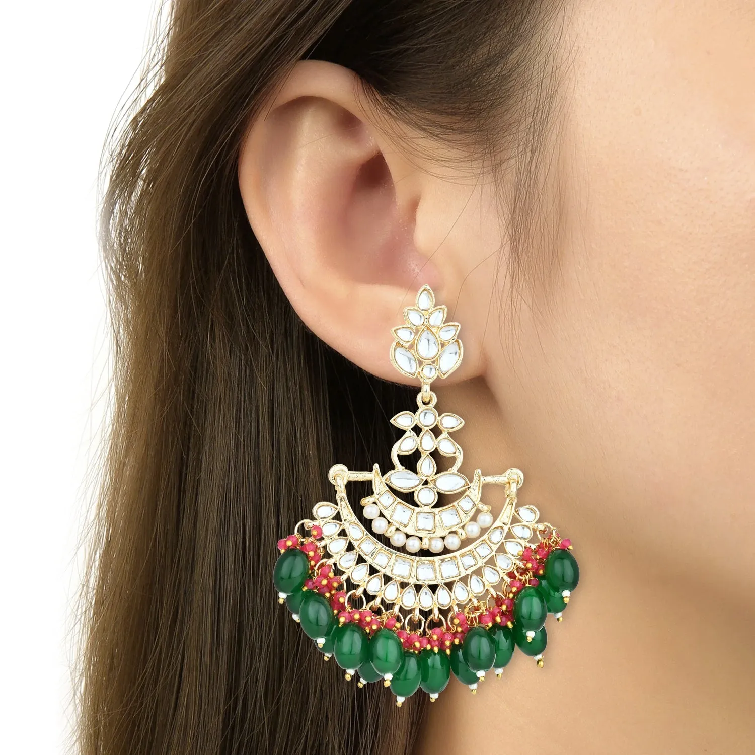 Gold Plated Traditional Kundan Pearl Chandbali Earrings For Women And Girls