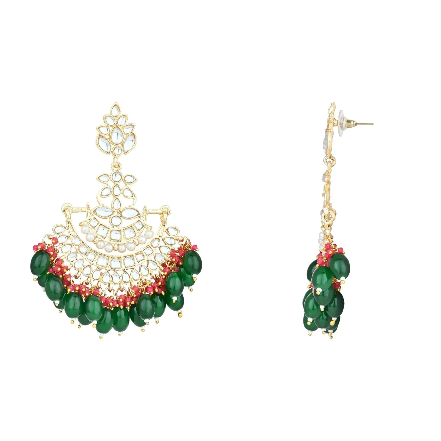 Gold Plated Traditional Kundan Pearl Chandbali Earrings For Women And Girls