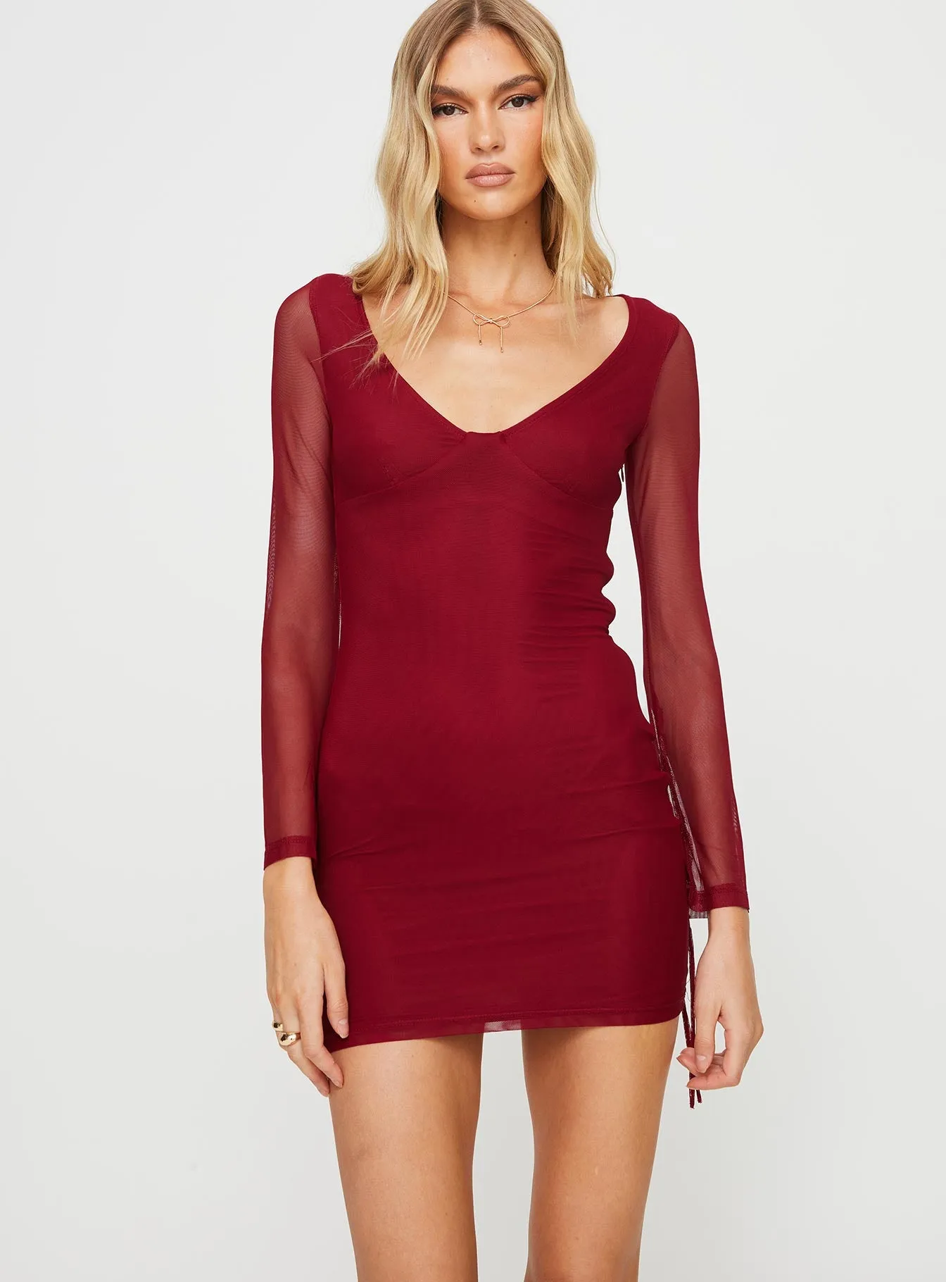 Howerton Long Sleeve Mini Dress Burgundy