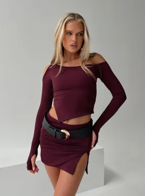 Jalis One Shoulder Set Burgundy