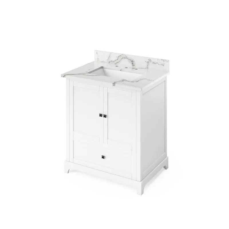 Jeffrey Alexander Addington Contemporary 30 White Single Undermount Sink Vanity With Quartz Top | VKITADD30WHCQR