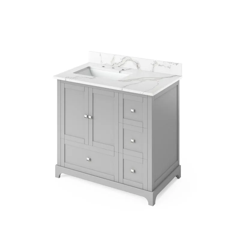 Jeffrey Alexander Addington Contemporary 36 Grey Single Undermount Sink Vanity With Quartz Top, Left Offset | VKITADD36GRCQR