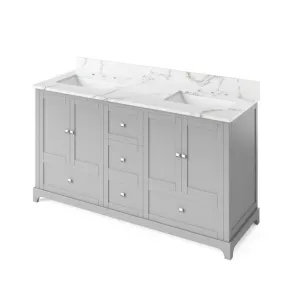 Jeffrey Alexander Addington Contemporary 60 Grey Double Undermount Sink Vanity With Quartz Top | VKITADD60GRCQR