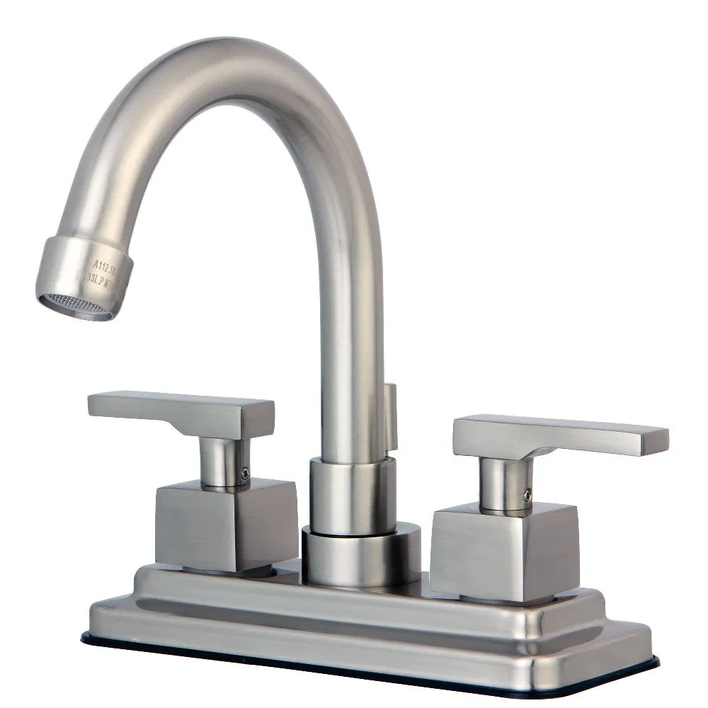 Kingston Brass KS8668QLL Executive 4 in. Centerset Bathroom Faucet with Brass Pop-Up, Brushed Nickel