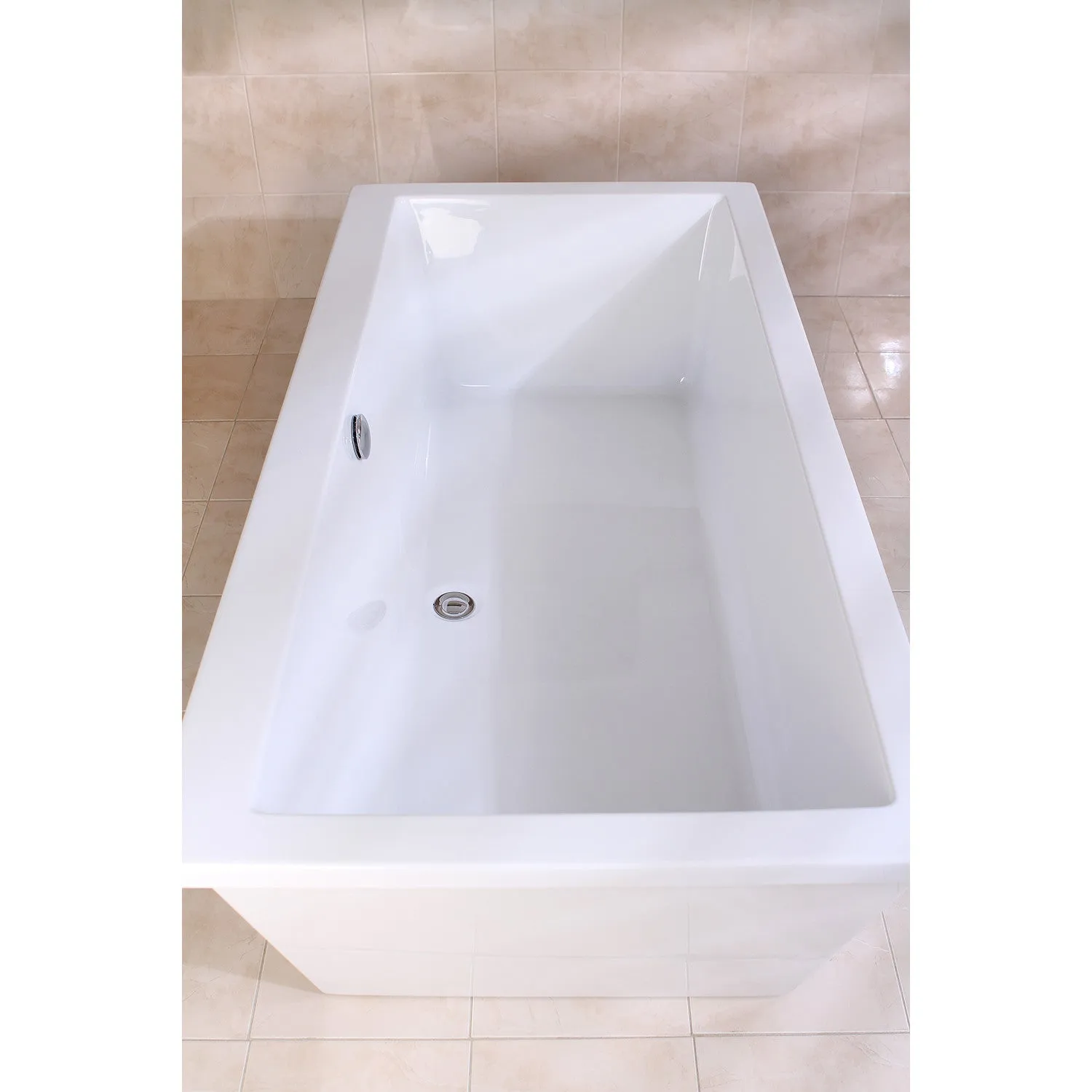 Kingston Brass VTSQ663422 66 Acrylic Rectangular Double Ended Freestanding Tub with Drain, Glossy White