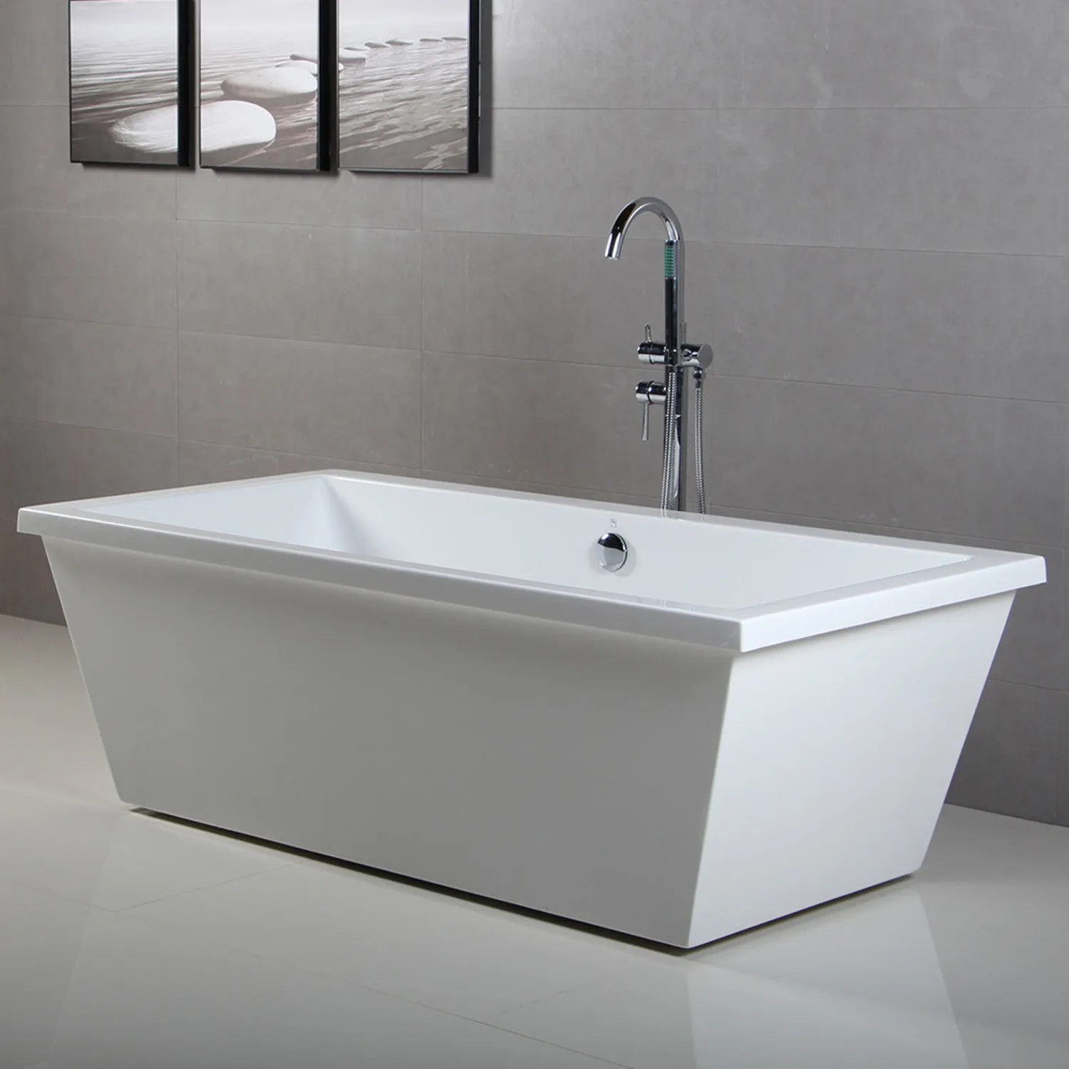 Kingston Brass VTSQ663422 66 Acrylic Rectangular Double Ended Freestanding Tub with Drain, Glossy White