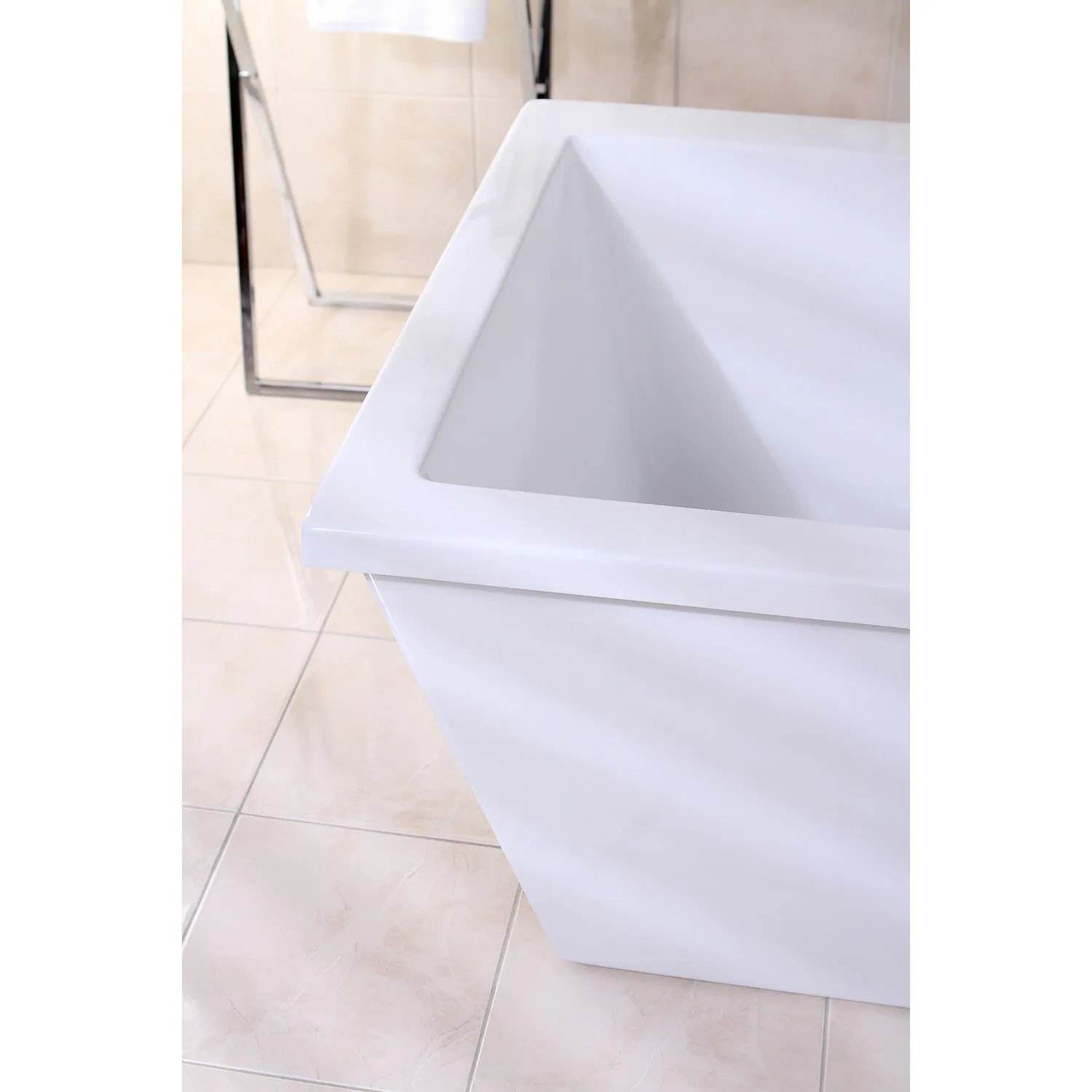 Kingston Brass VTSQ663422 66 Acrylic Rectangular Double Ended Freestanding Tub with Drain, Glossy White