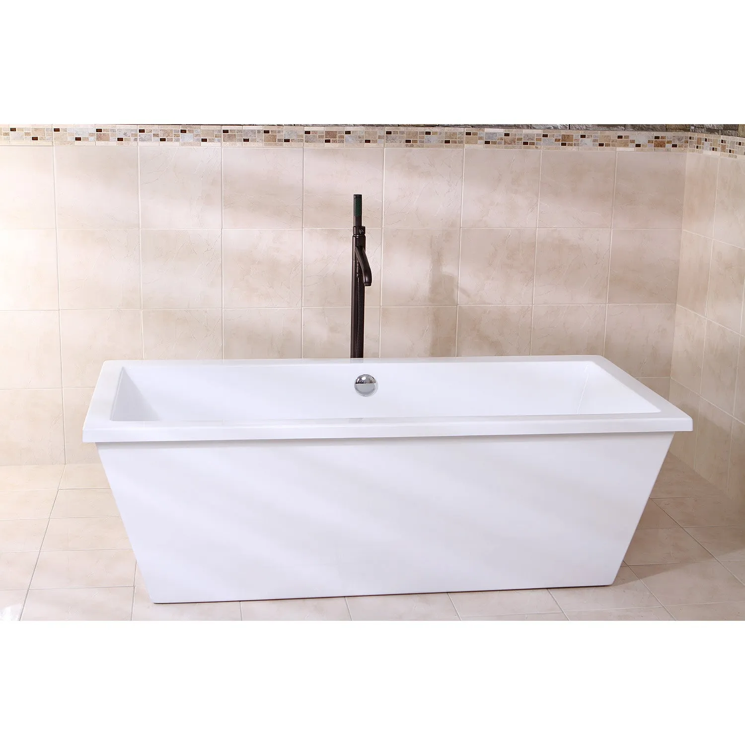 Kingston Brass VTSQ663422 66 Acrylic Rectangular Double Ended Freestanding Tub with Drain, Glossy White