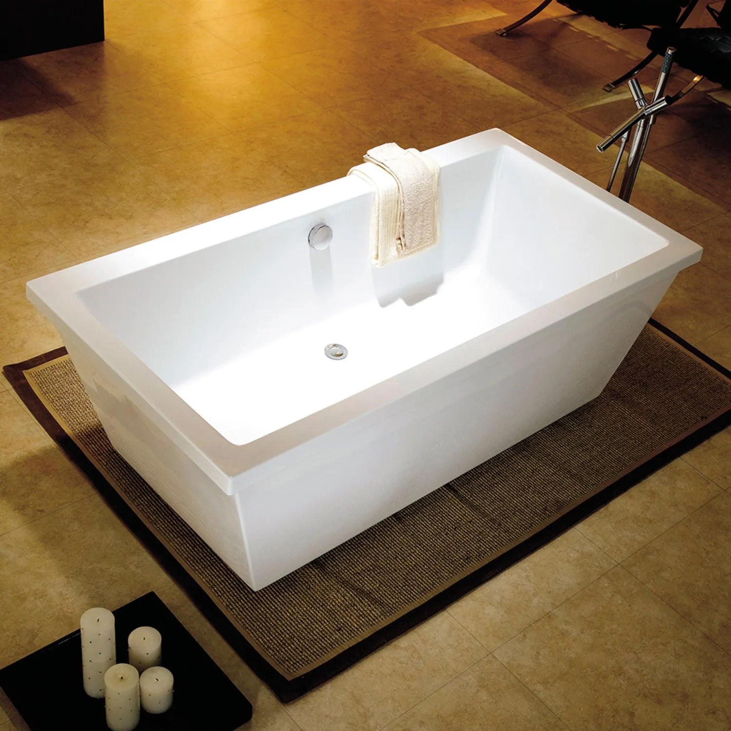 Kingston Brass VTSQ663422 66 Acrylic Rectangular Double Ended Freestanding Tub with Drain, Glossy White