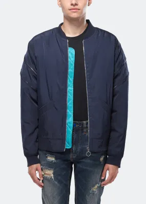 Konus Men's Bomber Jacket with Zipper Details in Navy