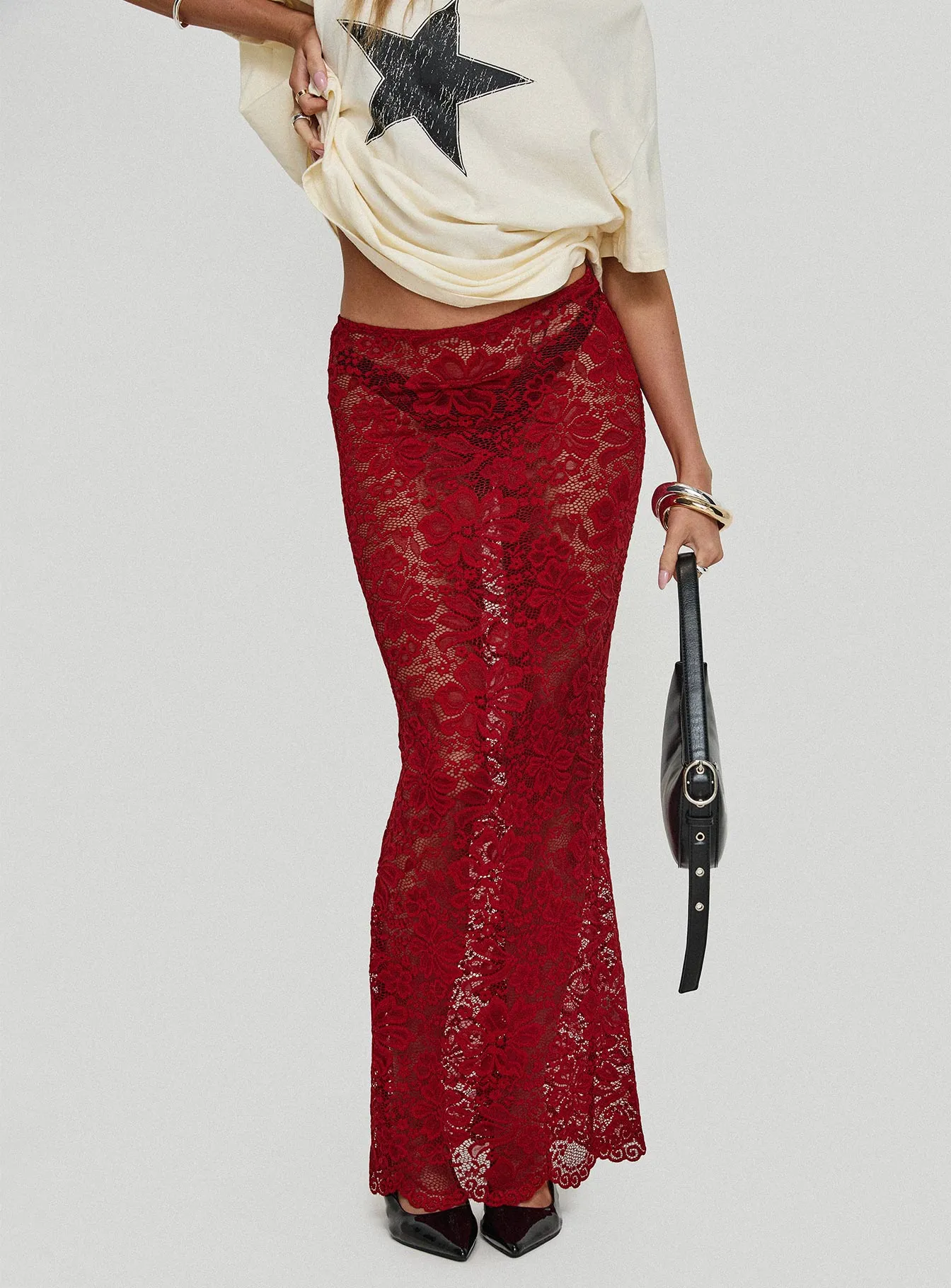 Lombardio Lace Maxi Skirt Burgundy