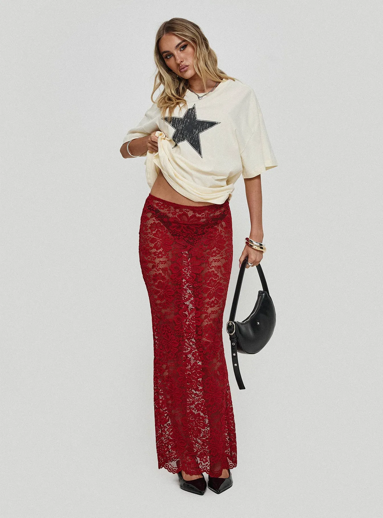 Lombardio Lace Maxi Skirt Burgundy