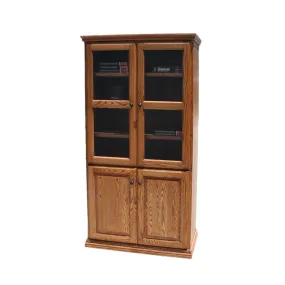 OD-O-T3684-FD-glass-wood - Traditional Oak Bookcase 36 w x 17.75 d x 84 h with Full Doors - Glass and Wood