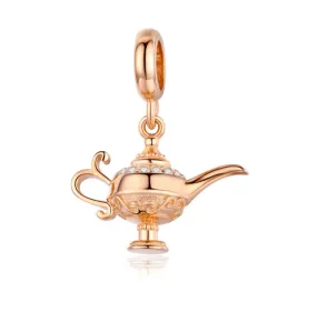 Rose Gold Sparkling Aladdin Lamp Charm in 925 Sterling Silver