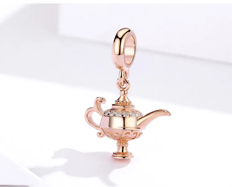 Rose Gold Sparkling Aladdin Lamp Charm in 925 Sterling Silver