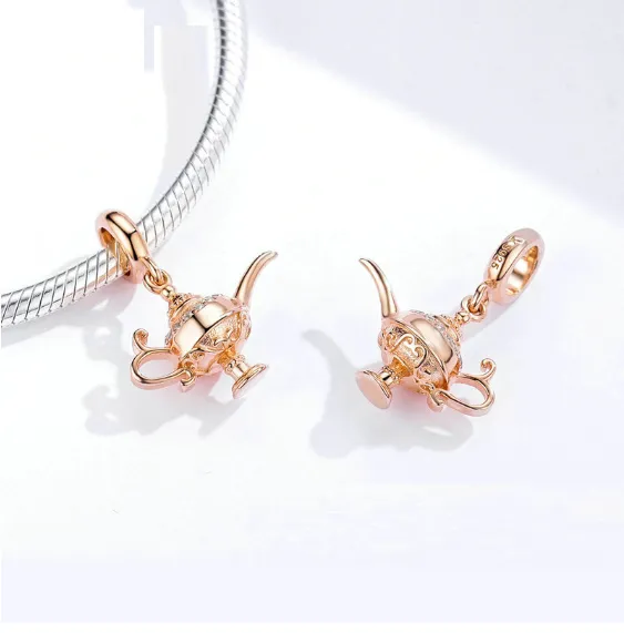 Rose Gold Sparkling Aladdin Lamp Charm in 925 Sterling Silver