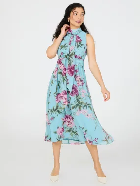 Sleeveless Printed Bow Midi Dress