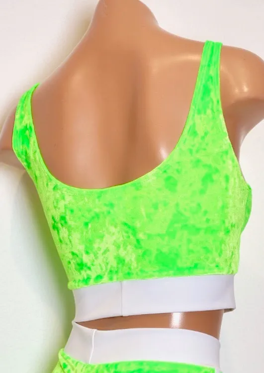 Sporty Tank in Neon Green Crushed Velvet