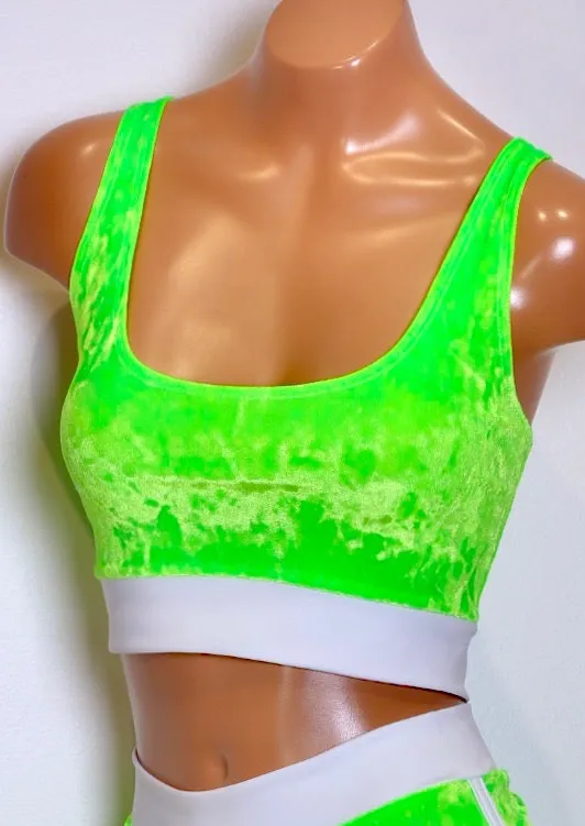 Sporty Tank in Neon Green Crushed Velvet