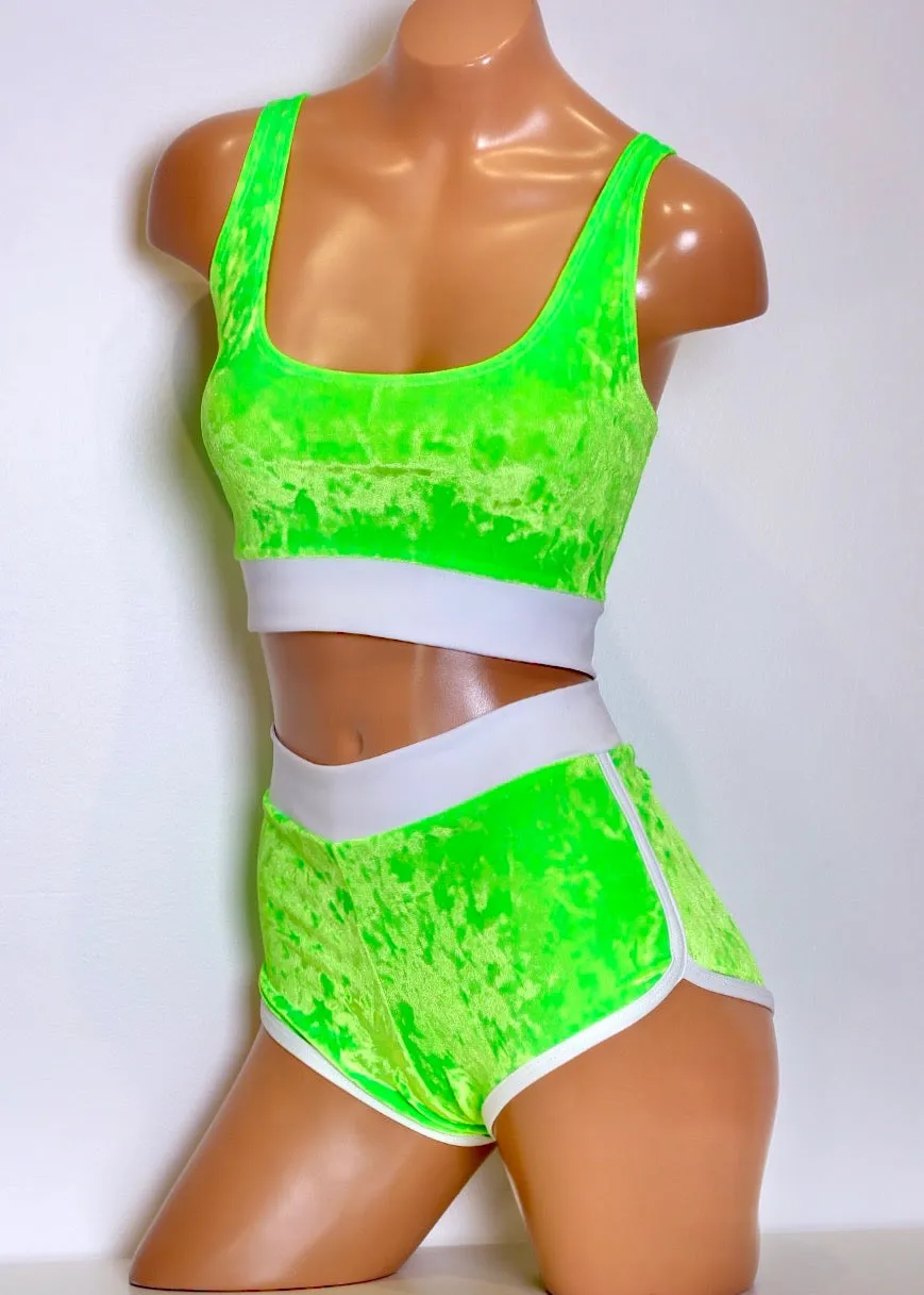 Sporty Tank in Neon Green Crushed Velvet