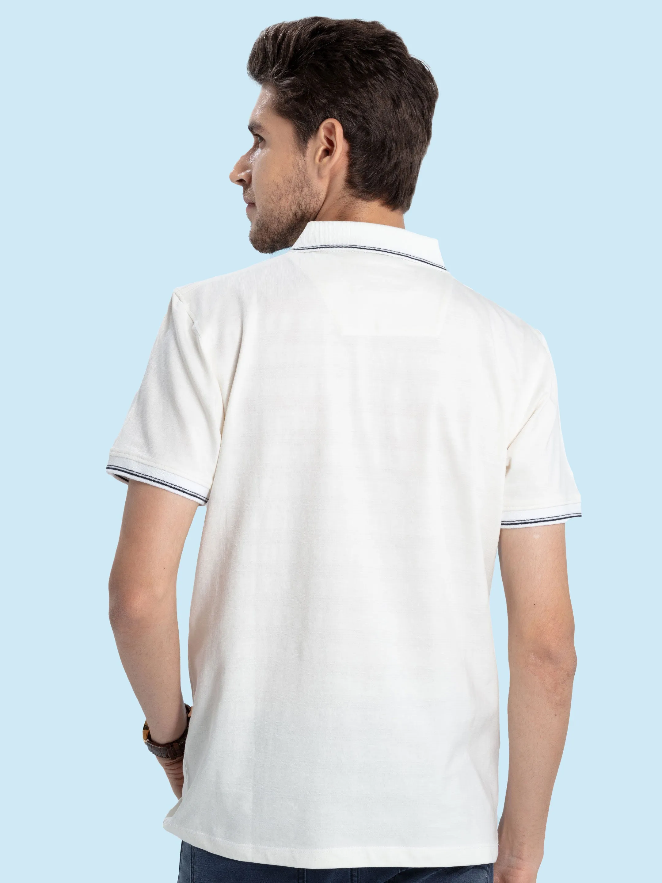 White Knit Zipper Tipping Polo T Shirt - HSRK34251_WHITE