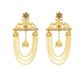 Yellow Chimes Ethnic Gold Plated Flower Peacock Design Pearl Jhumka Dangler Earrings for Women and Girls, Medium (YCTJER-PEKFLW-GL)